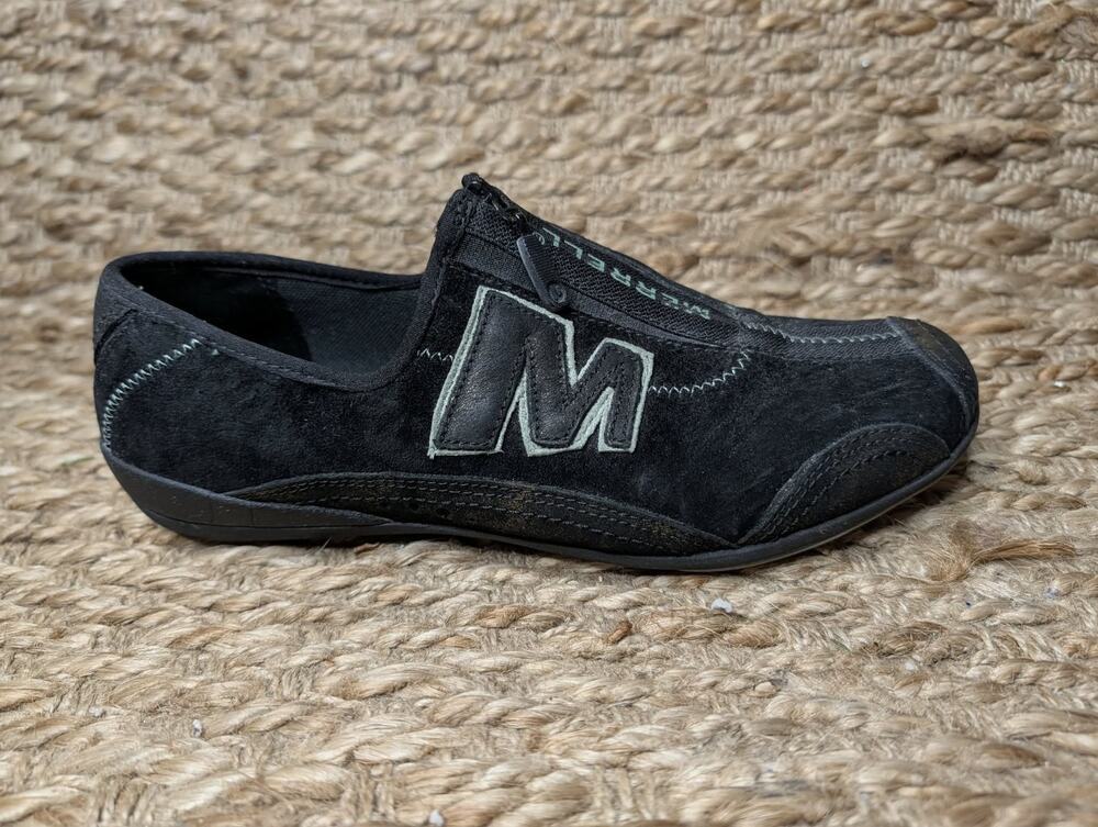 MERRELL Arabesque Black Gold Leather Zip Comfort Sneakers Walking Shoes Size 7